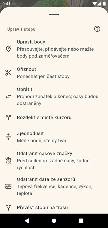 Úprava stopy: oříznutí, rozdělení, obrácení, sloučení