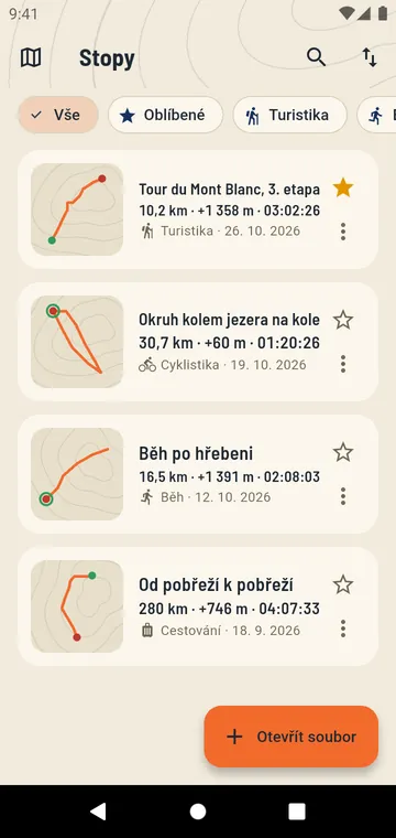 Vaše stopy se vzdáleností a převýšením