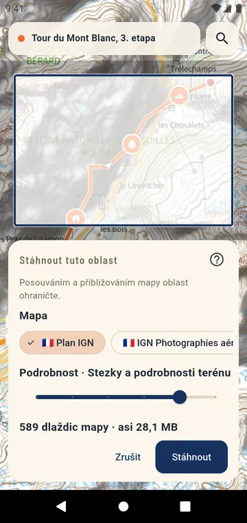 Stažení oblasti oficiální mapy pro použití offline