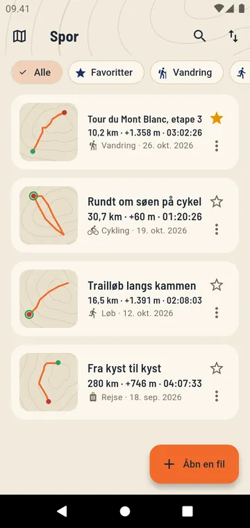 Dine spor med deres distance og stigning