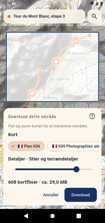 Download et område af et officielt kort til brug offline