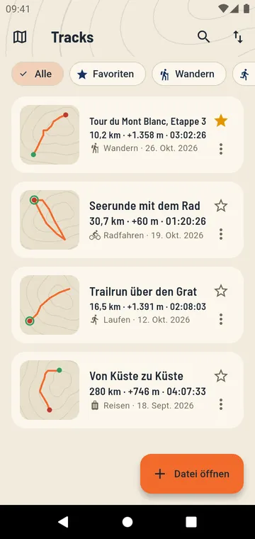 Ihre Tracks, mit Distanz und Höhenmetern