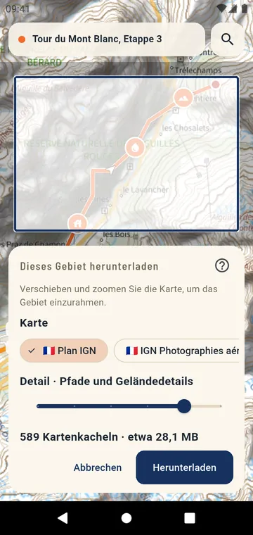 Ein Gebiet einer amtlichen Karte für die Offline-Nutzung herunterladen
