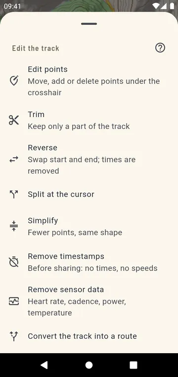 Editing a track: trim, split, reverse, merge