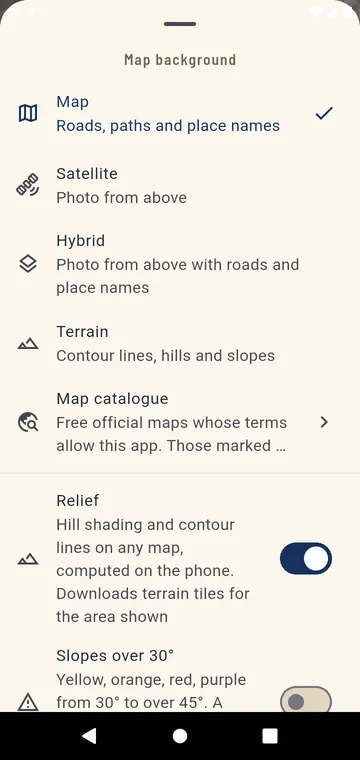 Choosing the map: street, satellite, hybrid, terrain