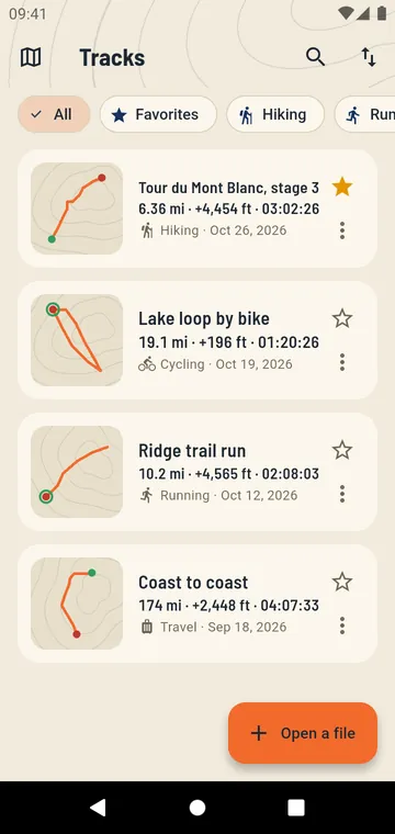 Your tracks, with their distance and climb
