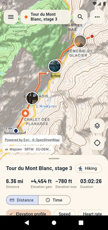A hike on the map with relief and photos