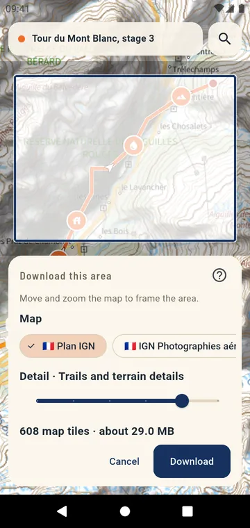 Downloading an area of an official map for offline use