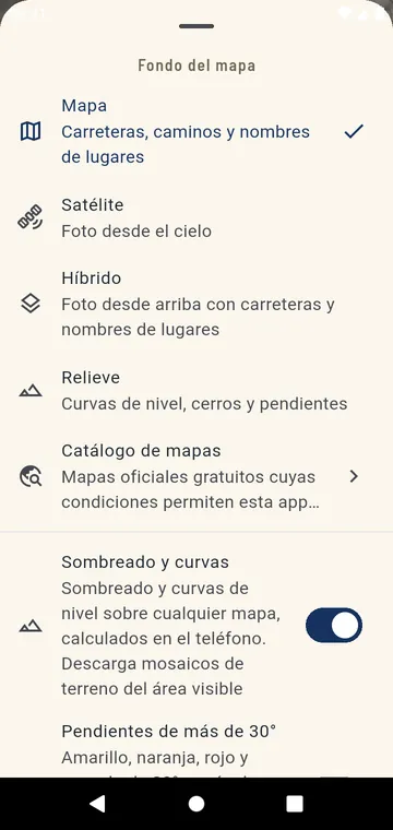 Elegir el mapa: calles, satélite, híbrido, relieve