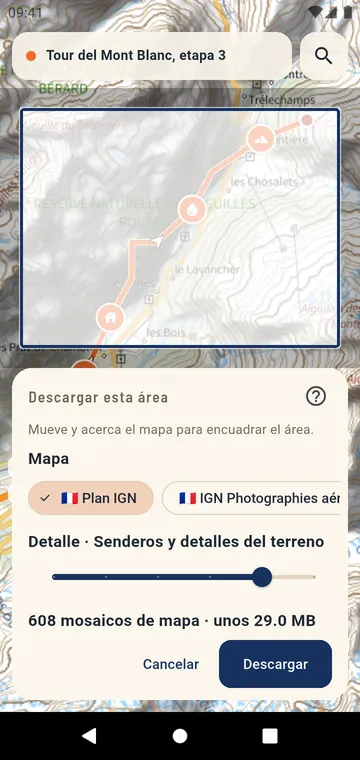 Descarga de un área de un mapa oficial para usarla sin conexión