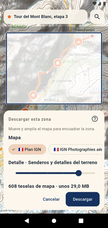 Descarga de una zona de un mapa oficial para usarla sin conexión