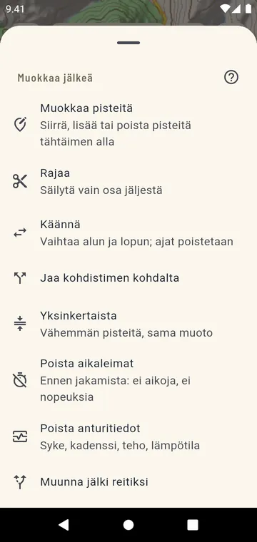 Jäljen muokkaus: rajaa, jaa, käännä, yhdistä