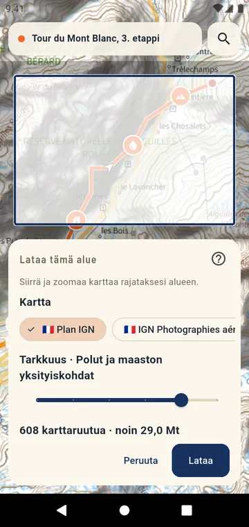Virallisen kartan alueen lataaminen offline-käyttöön