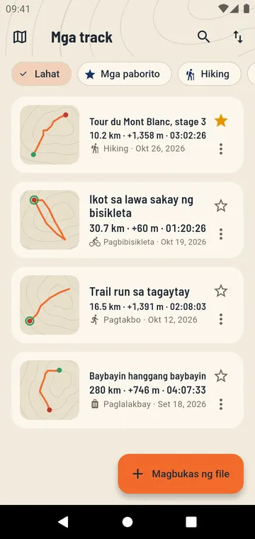 Ang mga track mo, kasama ang distansya at pag-akyat