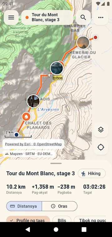 Isang hike sa mapa na may relief at mga larawan
