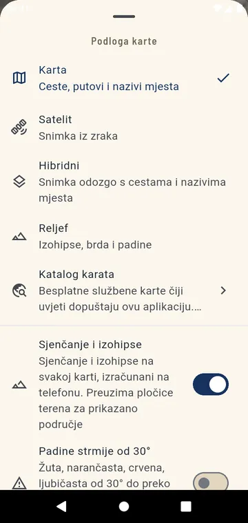 Odabir karte: ulična, satelit, hibridna, reljef