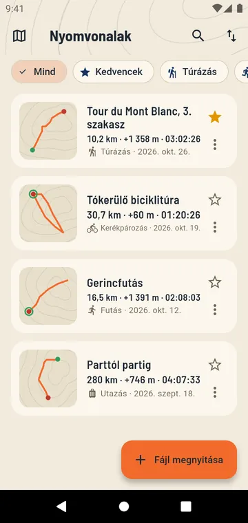 Az Ön nyomvonalai, távolsággal és szintemelkedéssel