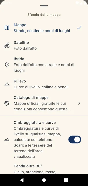 Scegliere la mappa: stradale, satellite, ibrida, rilievo
