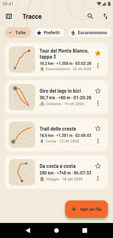 Le tue tracce, con distanza e dislivello