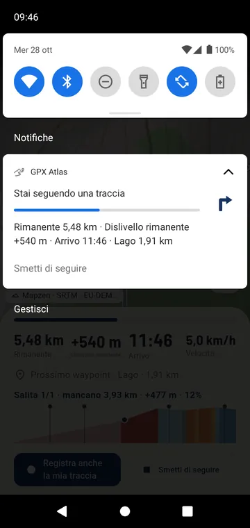 La freccia della svolta e il tuo avanzamento nella notifica