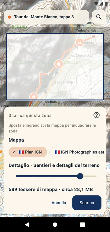 Scaricare una zona di una mappa ufficiale per usarla offline