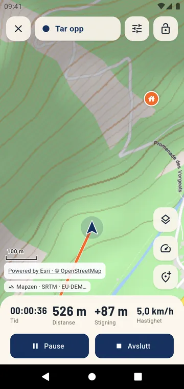 Ta opp en fottur: tid, distanse, stigning og hastighet