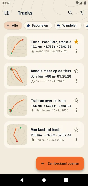 Uw tracks, met hun afstand en stijging