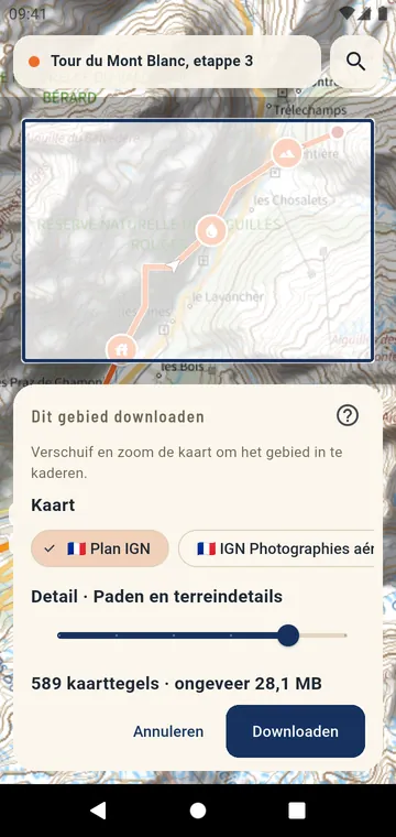 Een gebied van een officiële kaart downloaden voor offline gebruik