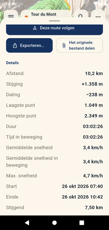 Tussentijden: stijging, tijd en snelheid per kilometer of mijl