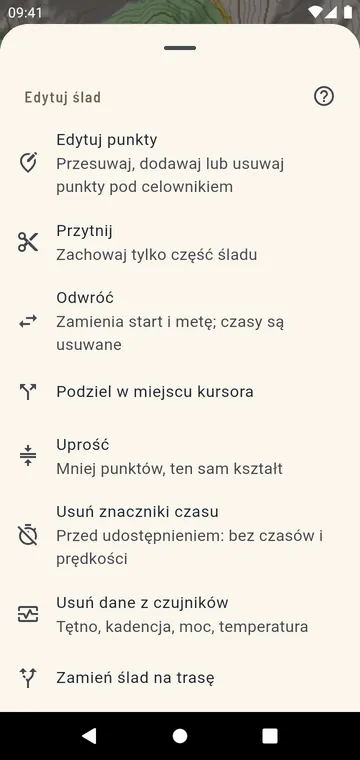 Edycja śladu: przycinanie, dzielenie, odwracanie, łączenie