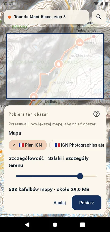 Pobieranie obszaru oficjalnej mapy do użytku offline