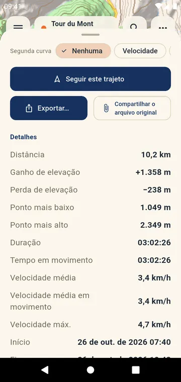 Parciais: ganho de elevação, tempo e velocidade por quilômetro ou por milha