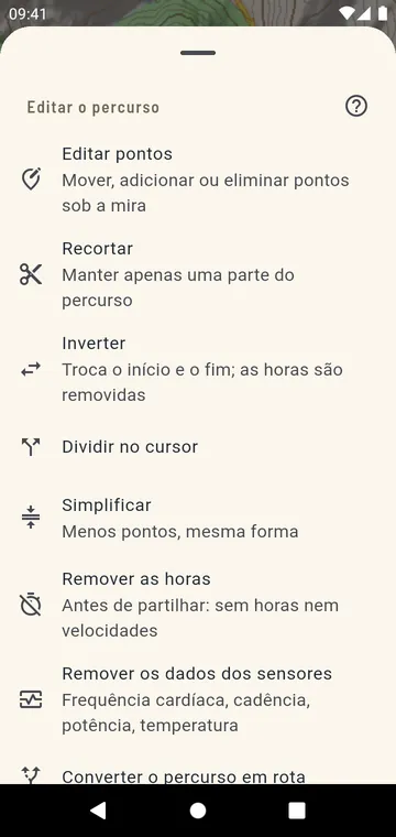 Editar um percurso: recortar, dividir, inverter, juntar