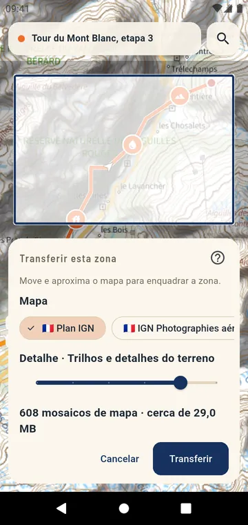 Transferir uma zona de um mapa oficial para usar offline