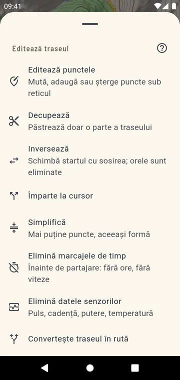 Editarea unui traseu: tăiere, împărțire, inversare, unire