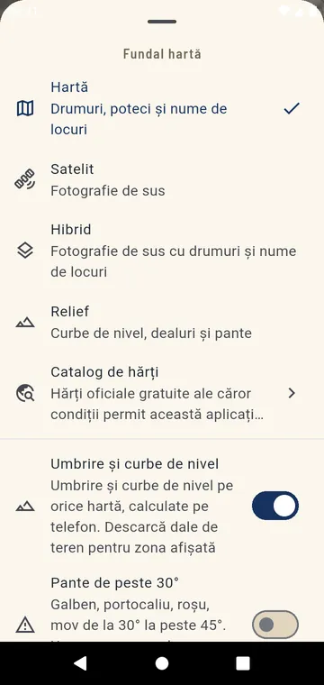 Alegerea hărții: stradală, satelit, hibrid, relief