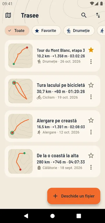 Traseele tale, cu distanța și urcarea lor
