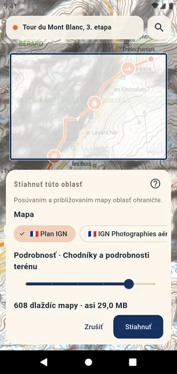 Stiahnutie oblasti oficiálnej mapy na použitie offline