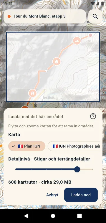 Ladda ned ett område av en officiell karta för offlinebruk
