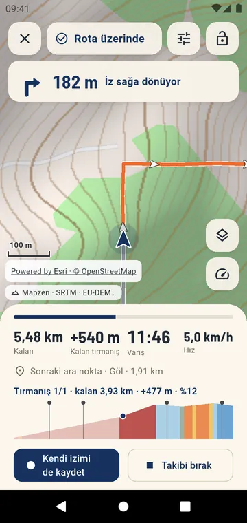 Bir izi takip etmek: sonraki dönüş, tırmanış sayfası ve kalan rakamlar