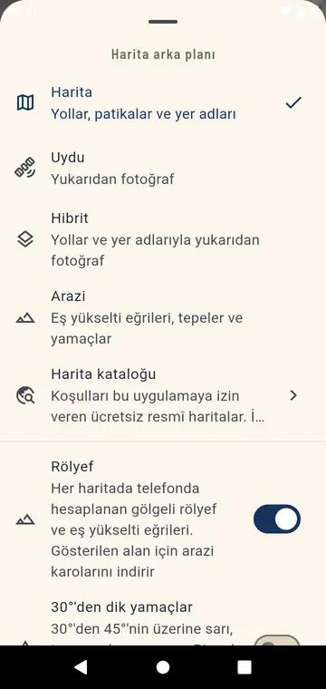 Harita seçimi: harita, uydu, hibrit, arazi
