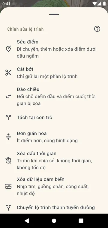 Chỉnh sửa lộ trình: cắt bớt, tách, đảo chiều, gộp