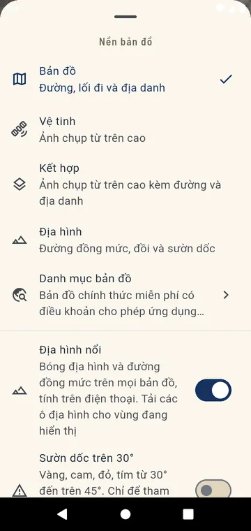 Chọn nền bản đồ: đường phố, vệ tinh, kết hợp, địa hình