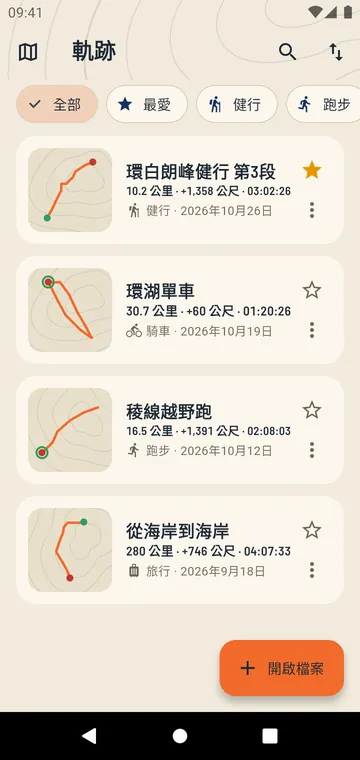 您的軌跡,附上距離和爬升